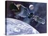 Painting of Apollo-Soyuz Test Project, Docking of US's Apollo Capsule and USSR's Soyuz Spacecraft-null-Stretched Canvas