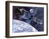 Painting of Apollo-Soyuz Test Project, Docking of US's Apollo Capsule and USSR's Soyuz Spacecraft-null-Framed Photo