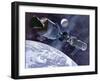 Painting of Apollo-Soyuz Test Project, Docking of US's Apollo Capsule and USSR's Soyuz Spacecraft-null-Framed Photo