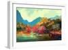 Painting of Beautiful Autumn Forest,Illustration-Tithi Luadthong-Framed Premium Giclee Print