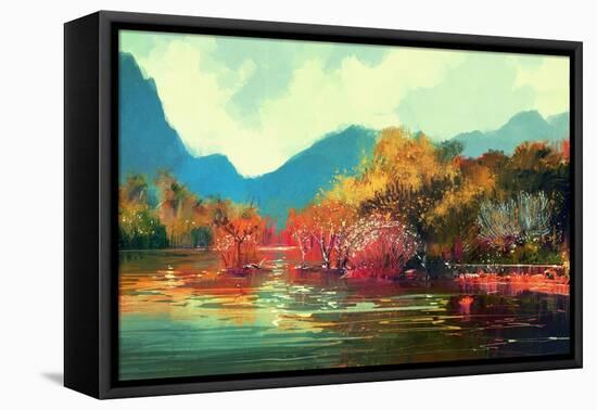 Painting of Beautiful Autumn Forest,Illustration-Tithi Luadthong-Framed Stretched Canvas