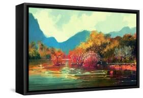 Painting of Beautiful Autumn Forest,Illustration-Tithi Luadthong-Framed Stretched Canvas