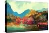 Painting of Beautiful Autumn Forest,Illustration-Tithi Luadthong-Stretched Canvas