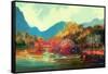 Painting of Beautiful Autumn Forest,Illustration-Tithi Luadthong-Framed Stretched Canvas