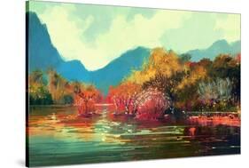 Painting of Beautiful Autumn Forest,Illustration-Tithi Luadthong-Stretched Canvas