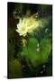 Painting of Beautiful White Lotus Blossom,Single Waterlily Flower Blooming on Pond-Tithi Luadthong-Stretched Canvas