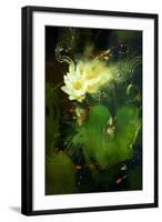 Painting of Beautiful White Lotus Blossom,Single Waterlily Flower Blooming on Pond-Tithi Luadthong-Framed Art Print