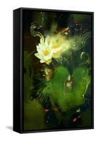Painting of Beautiful White Lotus Blossom,Single Waterlily Flower Blooming on Pond-Tithi Luadthong-Framed Stretched Canvas