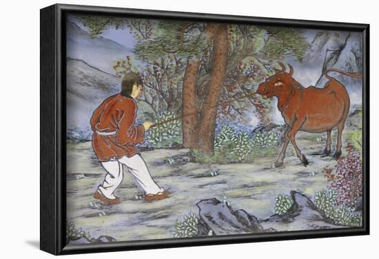 Painting of catching the Ox, from the ten Ox Herding Pictures of Zen Buddhism-Godong-Framed Photographic Print