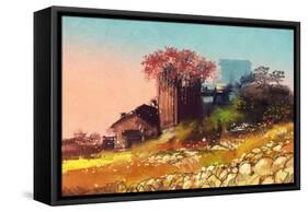 Painting of Farm House on the Country Side,Illustration-Tithi Luadthong-Framed Stretched Canvas