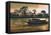 Painting of Ferry Carries Passengers on River-Tithi Luadthong-Framed Stretched Canvas