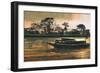 Painting of Ferry Carries Passengers on River-Tithi Luadthong-Framed Art Print