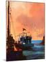 Painting of Fishing Boat in Port at Sunset,Illustration-Tithi Luadthong-Mounted Art Print