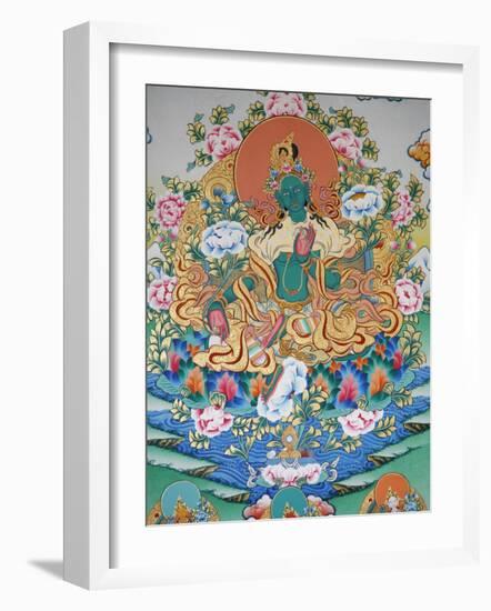 Painting of Green Tara, Buddhist Symbol of Prosperity, Kopan Monastery, Kathmandu, Nepal, Asia-Godong-Framed Photographic Print