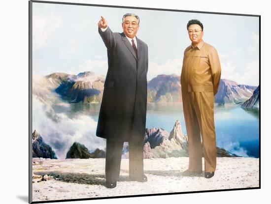 Painting of Kim Jong Il and Kim Il Sung, Pyongyang, Democratic People's Republic of Korea, N. Korea-Gavin Hellier-Mounted Photographic Print