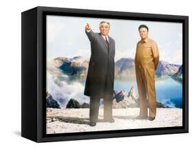 Painting of Kim Jong Il and Kim Il Sung, Pyongyang, Democratic People's Republic of Korea, N. Korea-Gavin Hellier-Framed Stretched Canvas