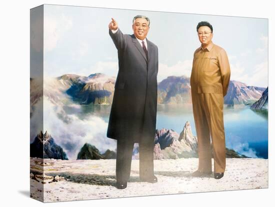 Painting of Kim Jong Il and Kim Il Sung, Pyongyang, Democratic People's Republic of Korea, N. Korea-Gavin Hellier-Stretched Canvas