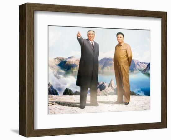 Painting of Kim Jong Il and Kim Il Sung, Pyongyang, Democratic People's Republic of Korea, N. Korea-Gavin Hellier-Framed Photographic Print