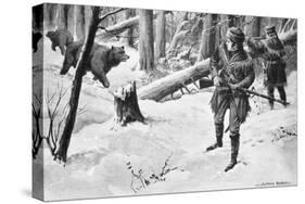 Painting of Lewis and Clark Attacked by Bears-Alfred Russell-Stretched Canvas