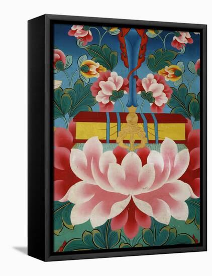 Painting of Lotus Flower, Sword of Knowledge and Sacred Text, Kopan Monastery, Kathmandu-Godong-Framed Stretched Canvas