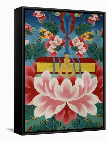 Painting of Lotus Flower, Sword of Knowledge and Sacred Text, Kopan Monastery, Kathmandu-Godong-Framed Stretched Canvas