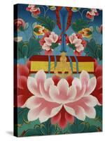 Painting of Lotus Flower, Sword of Knowledge and Sacred Text, Kopan Monastery, Kathmandu-Godong-Stretched Canvas