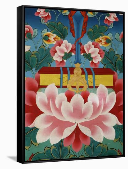 Painting of Lotus Flower, Sword of Knowledge and Sacred Text, Kopan Monastery, Kathmandu-Godong-Framed Stretched Canvas