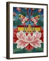 Painting of Lotus Flower, Sword of Knowledge and Sacred Text, Kopan Monastery, Kathmandu-Godong-Framed Photographic Print