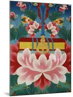 Painting of Lotus Flower, Sword of Knowledge and Sacred Text, Kopan Monastery, Kathmandu-Godong-Mounted Photographic Print