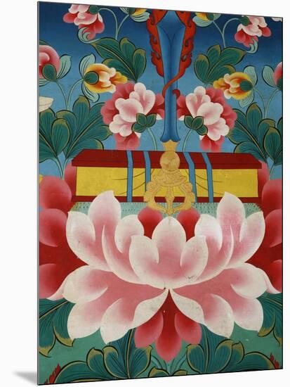 Painting of Lotus Flower, Sword of Knowledge and Sacred Text, Kopan Monastery, Kathmandu-Godong-Mounted Photographic Print