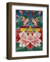 Painting of Lotus Flower, Sword of Knowledge and Sacred Text, Kopan Monastery, Kathmandu-Godong-Framed Photographic Print