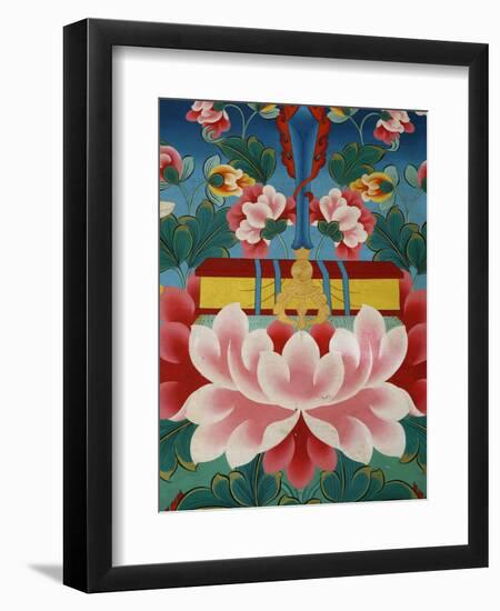 Painting of Lotus Flower, Sword of Knowledge and Sacred Text, Kopan Monastery, Kathmandu-Godong-Framed Premium Photographic Print