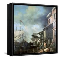 Painting of Old Custom House Quay, 18th Century-Samuel Scott-Framed Stretched Canvas