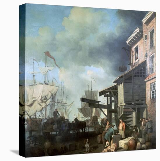 Painting of Old Custom House Quay, 18th Century-Samuel Scott-Stretched Canvas