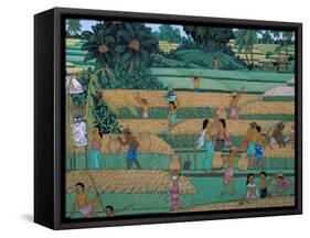 Painting of People Harvesting in Rice Fields, Neka Museum, Ubud, Island of Bali, Indonesia-Bruno Barbier-Framed Stretched Canvas