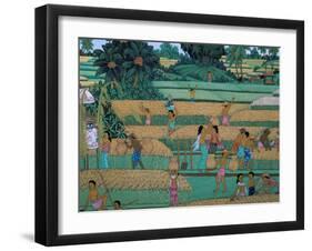 Painting of People Harvesting in Rice Fields, Neka Museum, Ubud, Island of Bali, Indonesia-Bruno Barbier-Framed Premium Photographic Print