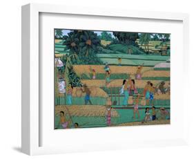 Painting of People Harvesting in Rice Fields, Neka Museum, Ubud, Island of Bali, Indonesia-Bruno Barbier-Framed Photographic Print