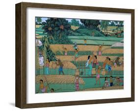 Painting of People Harvesting in Rice Fields, Neka Museum, Ubud, Island of Bali, Indonesia-Bruno Barbier-Framed Photographic Print