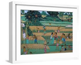 Painting of People Harvesting in Rice Fields, Neka Museum, Ubud, Island of Bali, Indonesia-Bruno Barbier-Framed Photographic Print