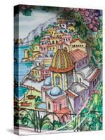Painting of Positano on Ceramic Plate, Positano, Amalfi Coast, Campania, Italy-Walter Bibikow-Stretched Canvas