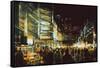 Painting of Shopping Street City with Colorful Nightlife,Illustration-Tithi Luadthong-Framed Stretched Canvas