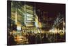 Painting of Shopping Street City with Colorful Nightlife,Illustration-Tithi Luadthong-Stretched Canvas