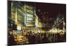 Painting of Shopping Street City with Colorful Nightlife,Illustration-Tithi Luadthong-Mounted Art Print