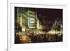 Painting of Shopping Street City with Colorful Nightlife,Illustration-Tithi Luadthong-Framed Premium Giclee Print