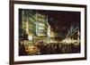 Painting of Shopping Street City with Colorful Nightlife,Illustration-Tithi Luadthong-Framed Premium Giclee Print