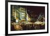 Painting of Shopping Street City with Colorful Nightlife,Illustration-Tithi Luadthong-Framed Premium Giclee Print