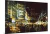 Painting of Shopping Street City with Colorful Nightlife,Illustration-Tithi Luadthong-Mounted Premium Giclee Print