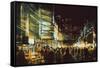 Painting of Shopping Street City with Colorful Nightlife,Illustration-Tithi Luadthong-Framed Stretched Canvas