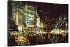 Painting of Shopping Street City with Colorful Nightlife,Illustration-Tithi Luadthong-Stretched Canvas