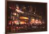 Painting of Shopping Street City with Colorful Nightlife,Illustration-Tithi Luadthong-Framed Art Print